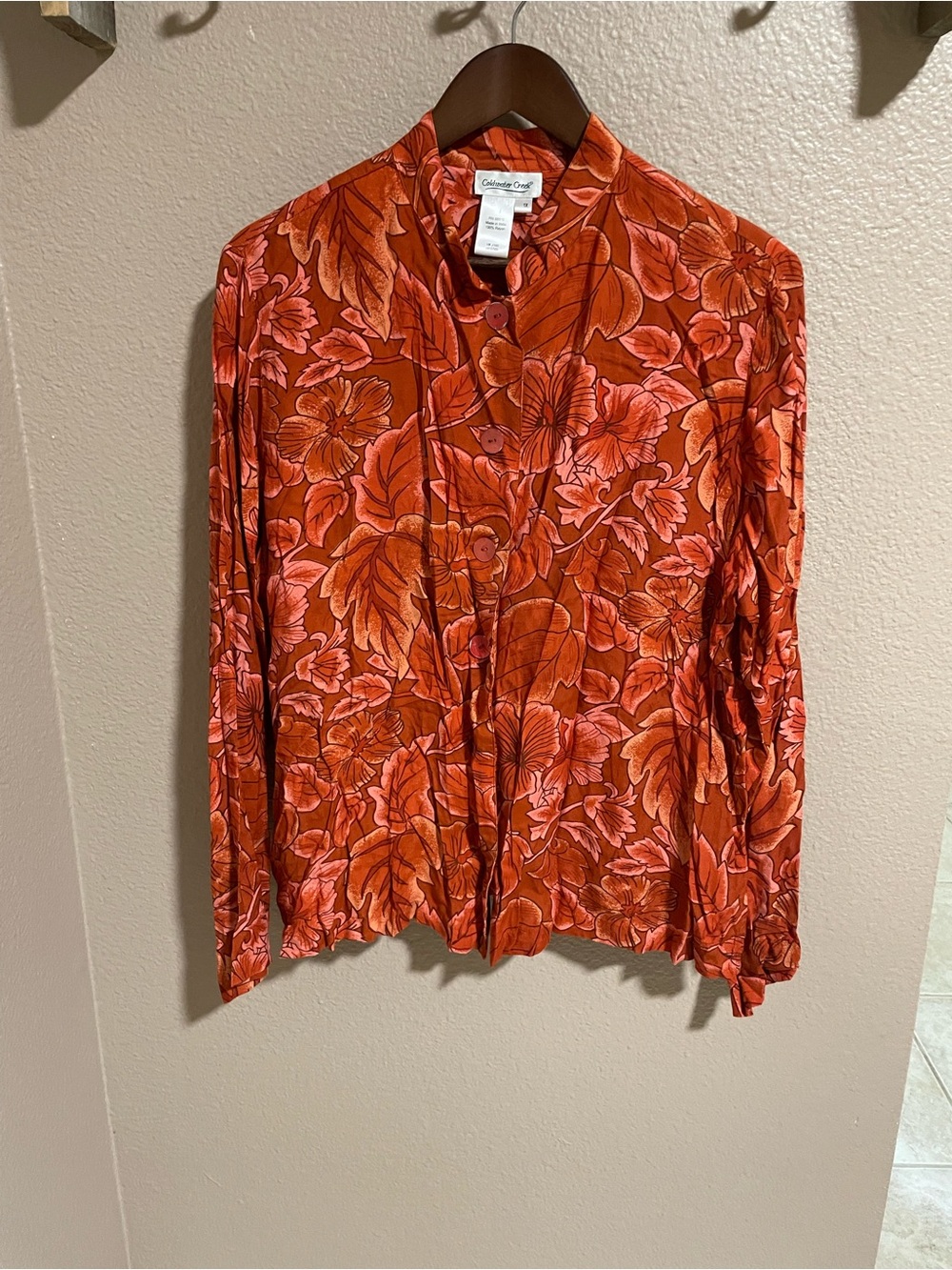 Coldwater Creek Orange Floral Button-Down Shirt